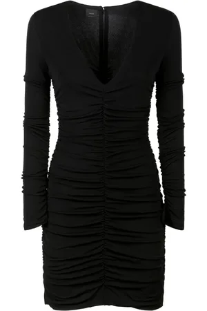 Pinko Sukienki, Kobieta, Czarny, L, Czarna sukienka bodycon z dekoltem w serek