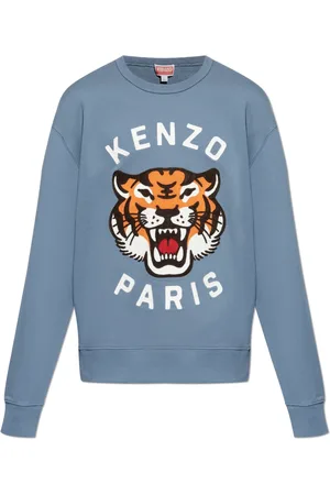 Kenzo Bluzy, Mężczyzna, Niebieski, S, Bawełna, Bluza z głową tygrysa