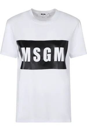 Msgm Koszulki, Kobieta, Biały, M, Bawełna, Biała bawełniana koszulka z logo