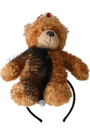 Dolce & Gabbana Akcesoria, Kobieta, brązowy, ONE SIZE, Kryształowa Korona Wstążka do Włosów z Misiem