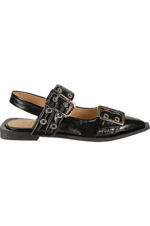 Ganni Buty, Kobieta, Czarny, 38 EU, Chunky Silver-toned metal Buckle ballet flats