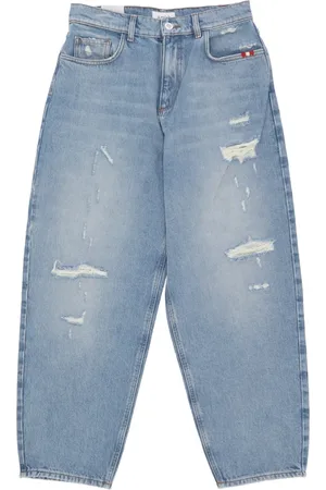 AMISH Jeansy, Kobieta, Niebieski, W27, Denim, Baggy Denim Jeansy z Haftowanym Logo