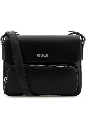VERSACE Torebki, Mężczyzna, Czarny, ONE SIZE, Stylowa Czarna Skórzana Torba na Ramię