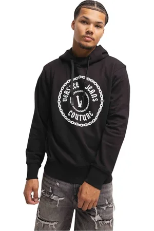 VERSACE Bluzy, Mężczyzna, Czarny, M, Chain Hoodie Mężczyźni Czarny/Biały