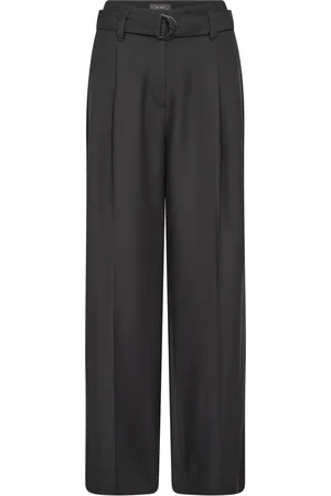 Mos Mosh Spodnie, Kobieta, Szary, S, Poliester, Elegant Wide Leg Trousers with Belt