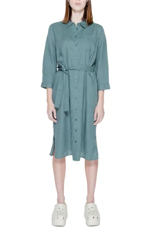 Street one Sukienki, Kobieta, Zielony, 3XL, Zielona lniana sukienka z guzikami