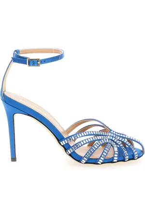 SEMICOUTURE Buty, Kobieta, Niebieski, 38 EU, Rhinestone Embellished Stiletto Heel Sandals