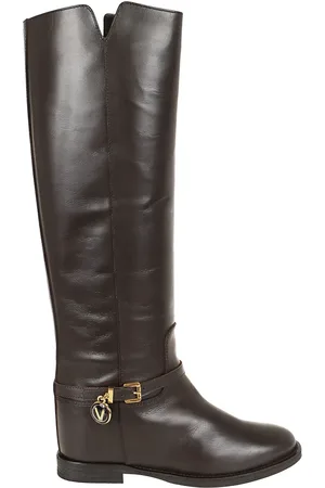 Via Roma Buty, Kobieta, Czarny, 37 EU, Zamsz, Złote V Kozak z wysoką cholewką