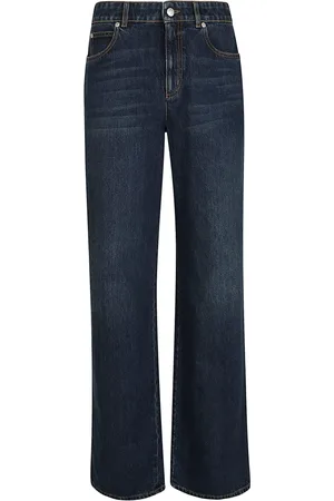 Alexander McQueen Jeansy, Kobieta, Niebieski, W26, Denim, Indigo Denim Wide Leg Jeansy