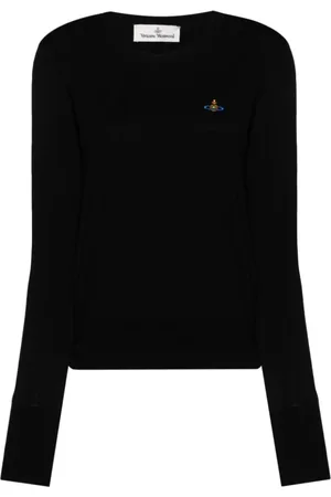 Vivienne Westwood Swetry, Kobieta, Czarny, M, Kaszmir, Czarny Sweter z Logo Orb