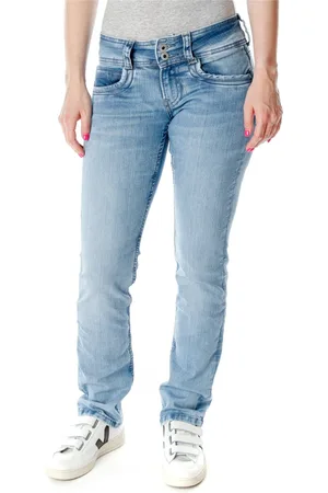Pepe Jeans Jeansy, Kobieta, Niebieski, W24 L30, Denim, Klasyczne Straight Fit Mid Waist Jeansy