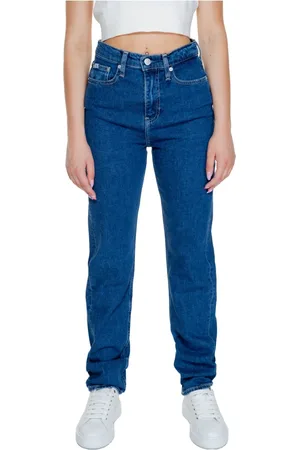 Calvin Klein Jeansy, Kobieta, Niebieski, W28 L32, Denim, Niebieskie Gładkie Damskie Jeansyy z Zamkiem