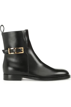 Sergio Rossi Buty, Kobieta, Czarny, 36 EU, Czarne Skórzane Buty Złote Akcesoria
