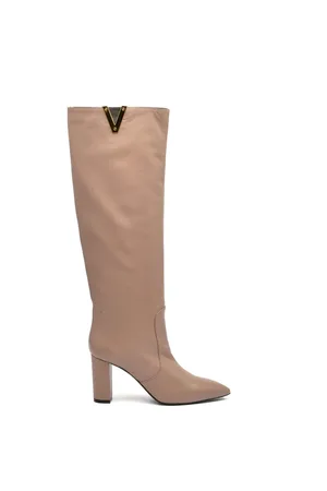 Via Roma Buty, Kobieta, Beżowy, 35 EU, Beżowy Skórzany Kozak 8cm Obcas