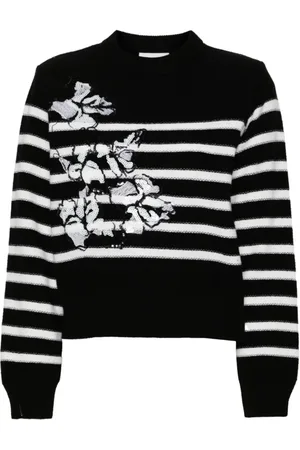 ERMANNO SCERVINO Swetry, Kobieta, Czarny, S, Czarny Sweter z Paskami z Mieszanki Wełny