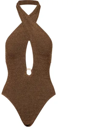 Bond Eye Stroje kąpielowe, Kobieta, brązowy, ONE SIZE, Brązowe Ubrania Morskie Lurex Brazylijskie Majtki