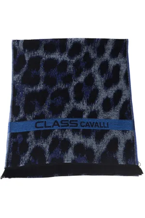 Roberto Cavalli Akcesoria, Mężczyzna, Niebieski, ONE SIZE, Szalik w Wzór Animalier