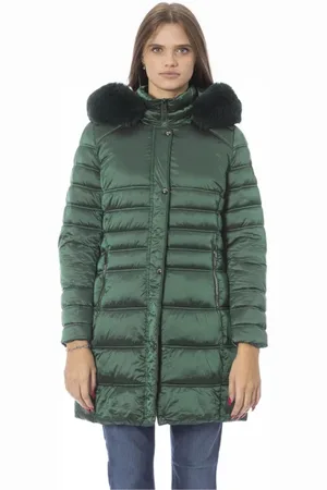 BALDININI Kurtki, Kobieta, Zielony, M, Poliester, Elegancka Długa Zielona Kurtka Puchowa