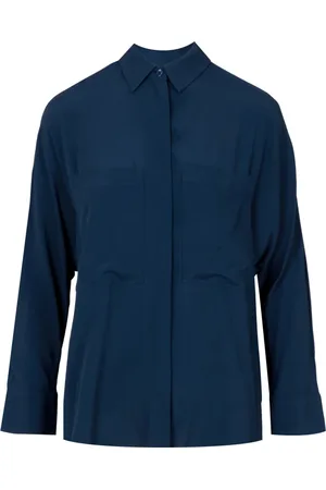 SEMICOUTURE Bluzki, Kobieta, Niebieski, M, Niebieska Koszula Oriana Crepe de Chine