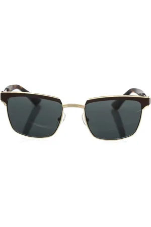 FRANKIE MORELLO Akcesoria, Mężczyzna, brązowy, ONE SIZE, Skóra, Okulary Clubmaster Brązowa Skóra Niebieskie Soczewki