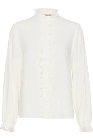 Cream Bluzki, Kobieta, Biały, M, Frill Shirt z Puff Sleeves Snow