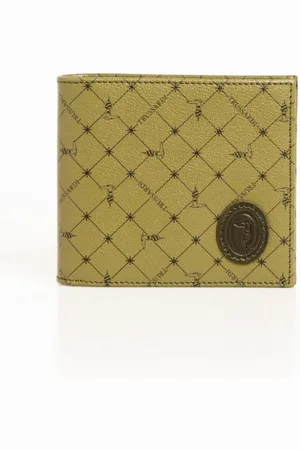 Trussardi Akcesoria, Mężczyzna, Zielony, ONE SIZE, Monogram Portfel Skórzany z Wzorem lat 70.