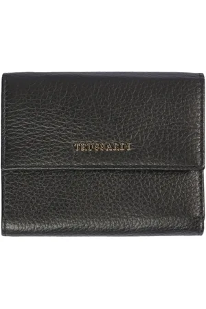 Trussardi Akcesoria, Kobieta, Czarny, ONE SIZE, Portfel skórzany z zapięciem na guzik