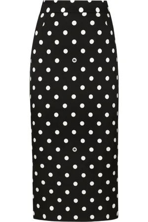 Dolce & Gabbana Spódnice, Kobieta, Czarny, M, Spódnica ołówkowa w groszki z jedwabiu