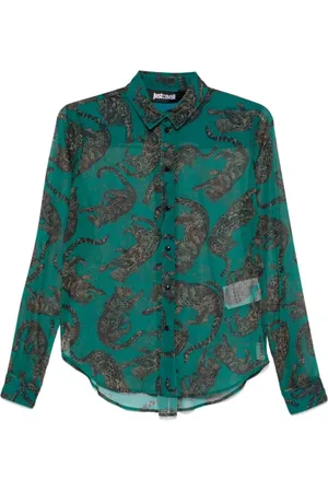 Roberto Cavalli Bluzki, Kobieta, Wielobarwność, M, Zielone koszule dla kobiet Aw 24