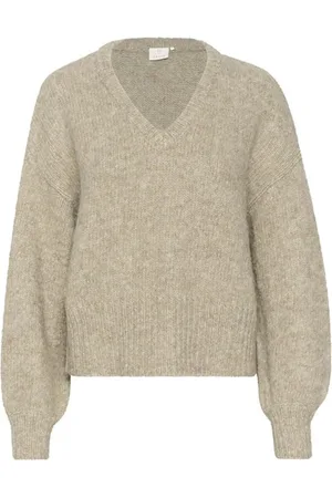 Kaffe Swetry, Kobieta, Beżowy, 2XL, Sweter w piórka szary melanż