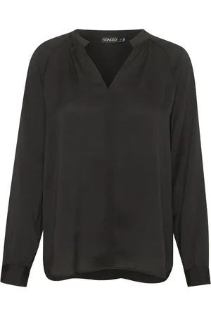 Soaked in Luxury Bluzki, Kobieta, Czarny, 2XL, Elegancka Czarna Bluzka z Dekoltem V