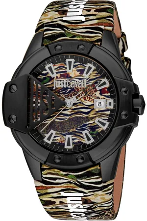 Roberto Cavalli Akcesoria, Mężczyzna, Czarny, ONE SIZE, Stylowy Unisex Zegarek Skórzany