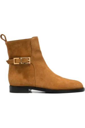 Sergio Rossi Buty, Kobieta, brązowy, 38 EU, Zamsz, Brązowe Zamszowe Botki z Detalami w Formie Klamry