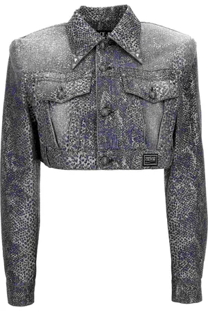 VERSACE Kurtki, Kobieta, Niebieski, 3XS, Stylowe Płaszcze Kolekcja