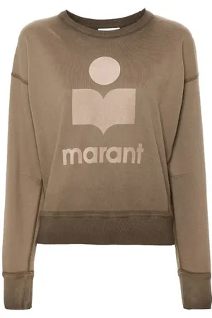 Isabel Marant Bluzy, Kobieta, Beżowy, XS, Khaki Flocked Logo Crew Neck Sweater