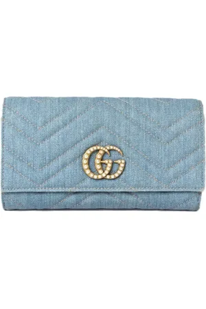 Gucci Pre-owned, Kobieta, Niebieski, ONE SIZE, Skóra, Pre-owned portfele płócienne