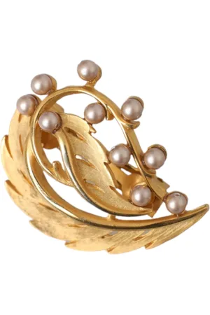 Dolce & Gabbana Akcesoria, Kobieta, Żółty, ONE SIZE, Złota Ozdobiona Broszka Do Włosów