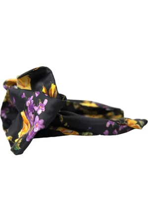 Dolce & Gabbana Akcesoria, Kobieta, Wielobarwność, ONE SIZE, Czarny Kwiatowy Jedwabny Opaska Diadem