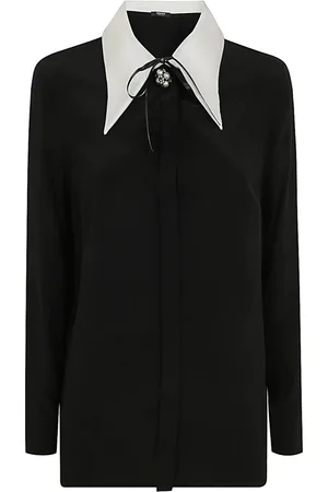 VERSACE Bluzki, Kobieta, Czarny, S, Czarna Jedwabna Koszula Crepe de Chine