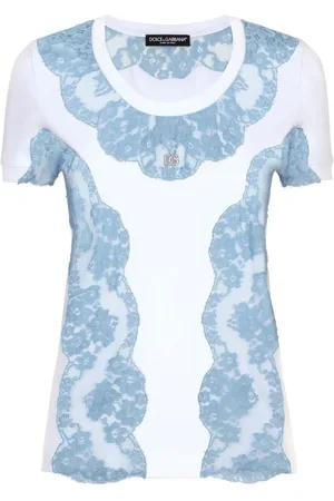 Dolce & Gabbana Koszulki, Kobieta, Wielobarwność, S, T-shirt z koronką