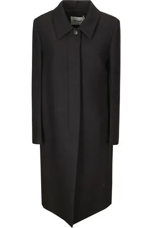 Low Classic Płaszcze, Kobieta, Czarny, S, Wełniany płaszcz z ukrytym zapięciem i kołnierzem