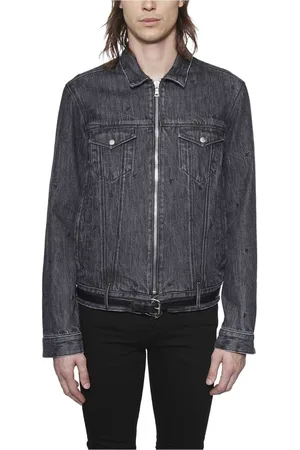 RTA Kurtki, Mężczyzna, Szary, L, Denim, Kurtka jeansowa z paskiem skórzanym