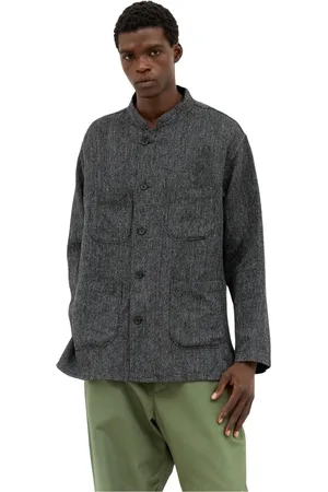 ENGINEERED GARMENTS Kurtki, Mężczyzna, Szary, S, Len, Paskowana lniana koszula z kołnierzykiem