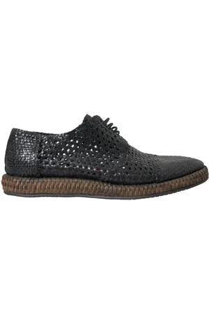 Dolce & Gabbana Buty, Mężczyzna, Czarny, 45 EU, Skóra, Czarne tkane skórzane buty Derby