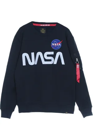 Alpha Industries Bluzy, Mężczyzna, Niebieski, S, Refleksyjny Nasa Crewneck Sweatshirt Niebieski