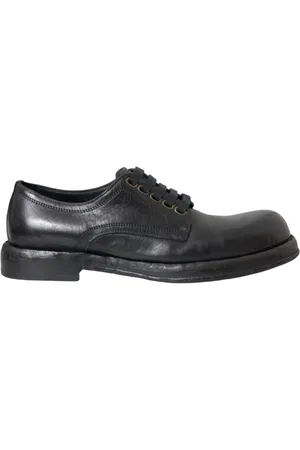 Dolce & Gabbana Buty, Mężczyzna, Czarny, 44 EU, Czarne Horse Leather Derby Dress Buty