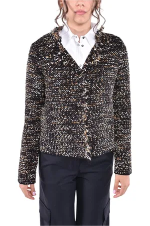 KANGRA CASHMERE Swetry, Kobieta, Czarny, S, Wełniany Sweter Czarny/Biały/Złoty