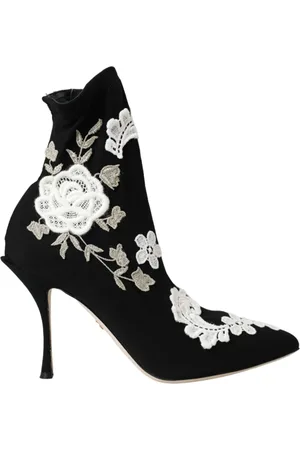 Dolce & Gabbana Buty, Kobieta, Czarny, 38 1/2 EU, Czarne Białe Haftowane Slip On Buty