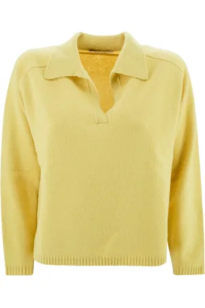 KANGRA CASHMERE Swetry, Kobieta, Żółty, S, Polo z wełny merynosa żółty
