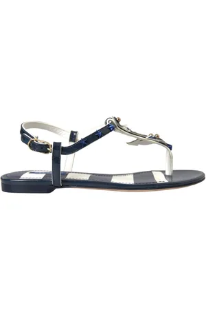 Dolce & Gabbana Buty, Kobieta, Wielobarwność, 37 EU, Niebieskie Paski Studded Flat Sandals
